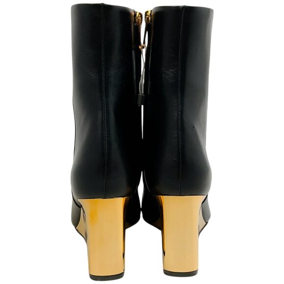 Chloe Black Leather Rebecca Boots with Gold Wedge Heel - Picture 5 of 7